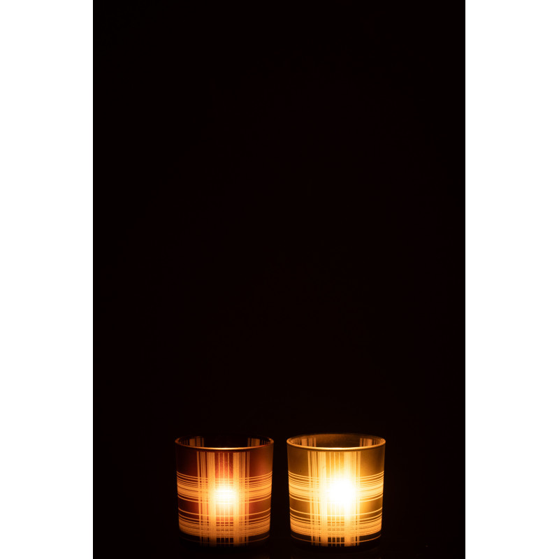 Photophore moderne Diamètre 7 cm en Verre Marron Vert Motif carreaux Harvik (Lot de 2) - 3