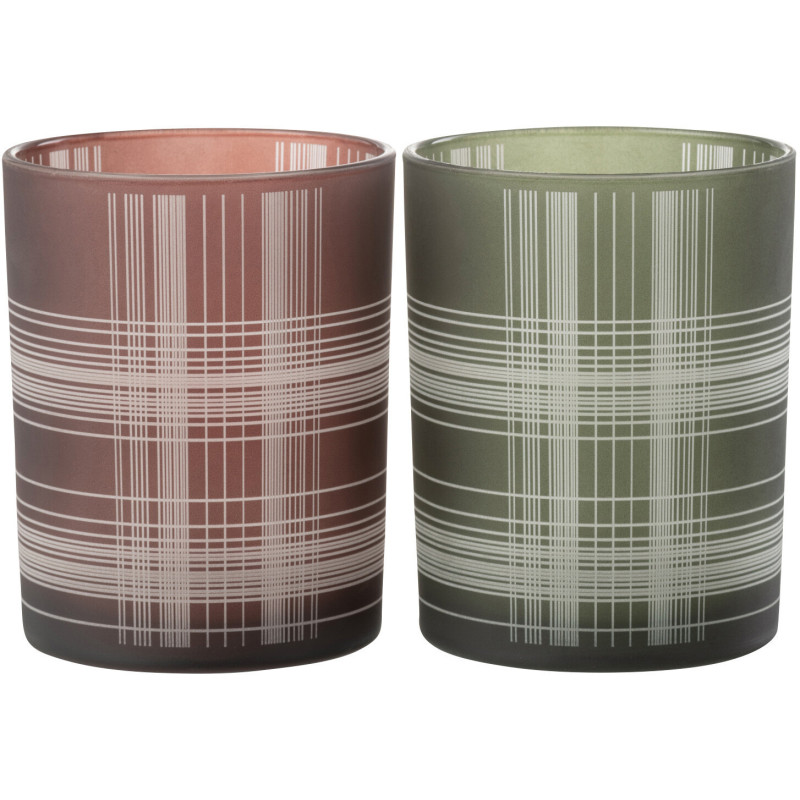 Photophore moderne Diamètre 10 cm en Verre Marron Vert Motif carreaux Harvik (Lot de 2) - 3