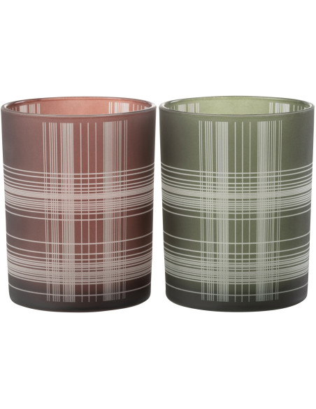 Photophore moderne Diamètre 10 cm en Verre Marron Vert Motif carreaux Harvik (Lot de 2) - 3