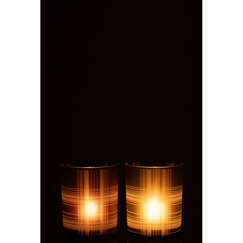 Photophore moderne Diamètre 10 cm en Verre Marron Vert Motif carreaux Harvik (Lot de 2) - 4