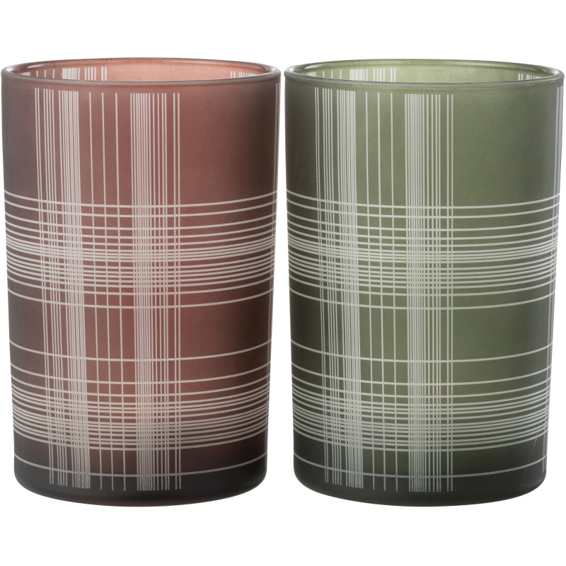 Photophore moderne Diamètre 12 cm en Verre Marron Vert Motif carreaux Harvik (Lot de 2) - 3