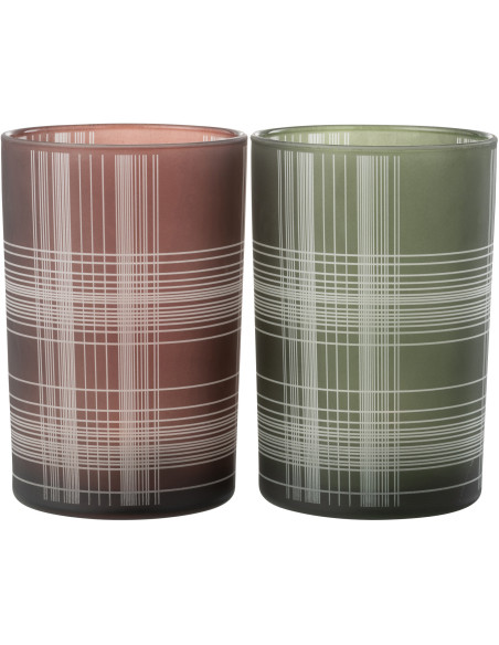 Photophore moderne Diamètre 12 cm en Verre Marron Vert Motif carreaux Harvik (Lot de 2) - 3