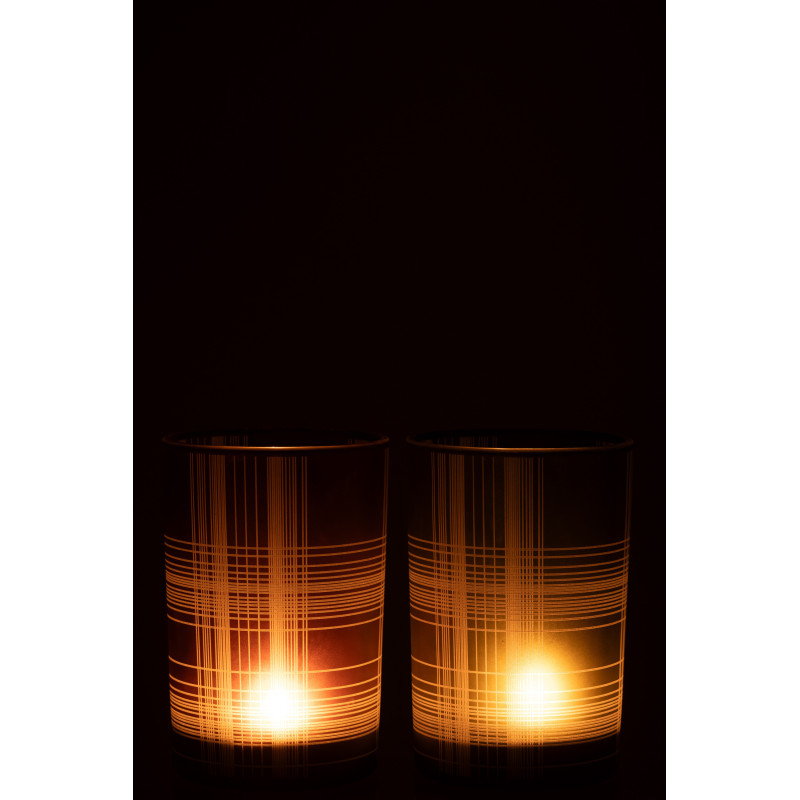 Photophore moderne Diamètre 12 cm en Verre Marron Vert Motif carreaux Harvik (Lot de 2) - 4