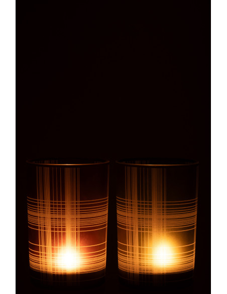 Photophore moderne Diamètre 12 cm en Verre Marron Vert Motif carreaux Harvik (Lot de 2) - 4