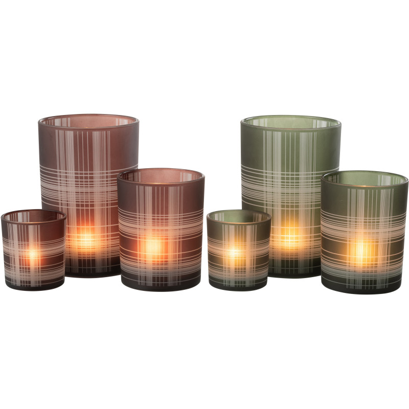 Photophore moderne Diamètre 12 cm en Verre Marron Vert Motif carreaux Harvik (Lot de 2) - 5