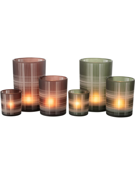 Photophore moderne Diamètre 12 cm en Verre Marron Vert Motif carreaux Harvik (Lot de 2) - 5