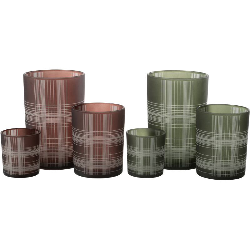 Photophore moderne Diamètre 12 cm en Verre Marron Vert Motif carreaux Harvik (Lot de 2) - 6