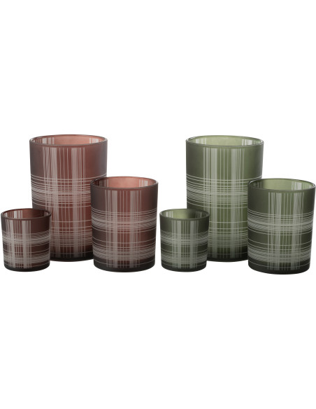 Photophore moderne Diamètre 12 cm en Verre Marron Vert Motif carreaux Harvik (Lot de 2) - 6