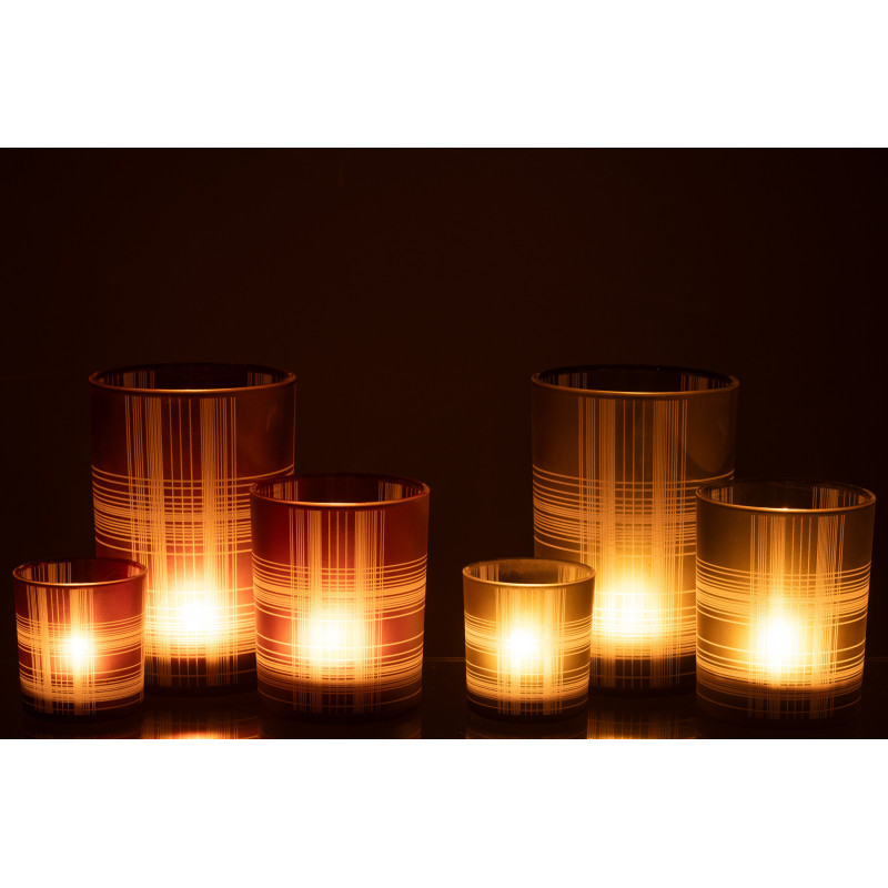 Photophore moderne Diamètre 12 cm en Verre Marron Vert Motif carreaux Harvik (Lot de 2) - 7