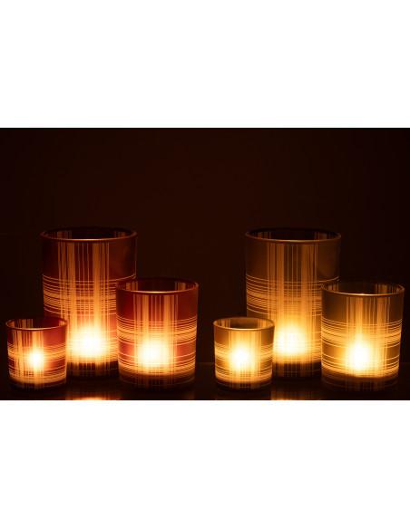 Photophore moderne Diamètre 12 cm en Verre Marron Vert Motif carreaux Harvik (Lot de 2) - 7