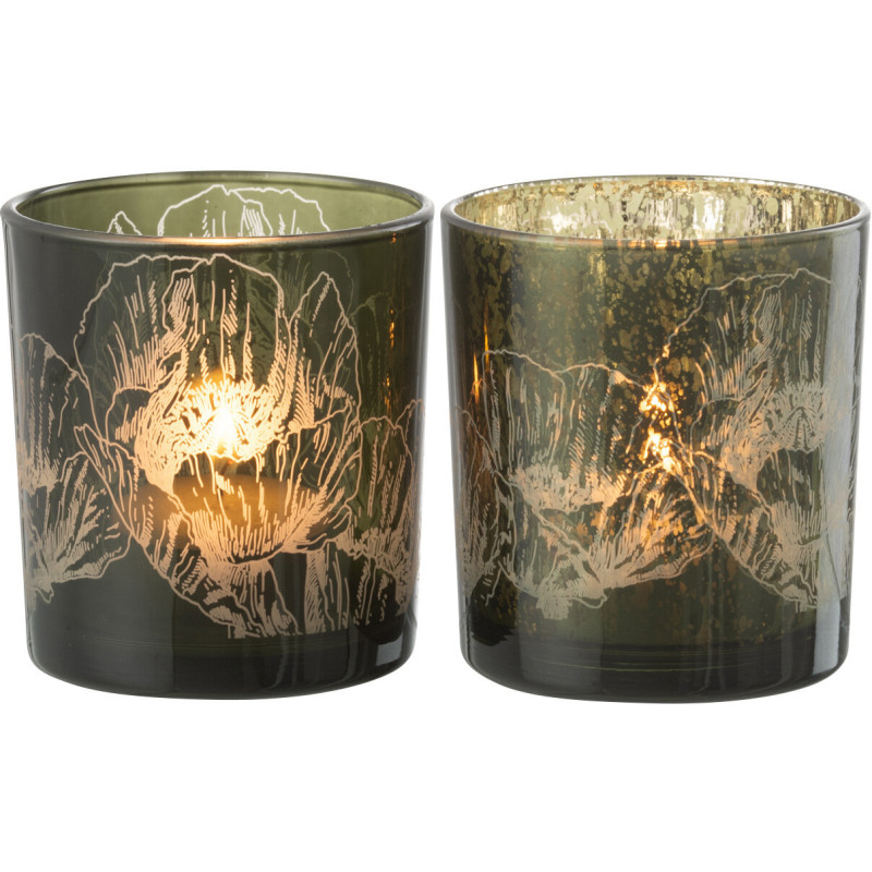 Photophore moderne Coquelicot Diamètre 7 cm en Verre Vert Yuron (Lot de 2) - 1