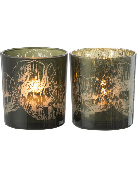 Photophore moderne Coquelicot Diamètre 7 cm en Verre Vert Yuron (Lot de 2) - 1