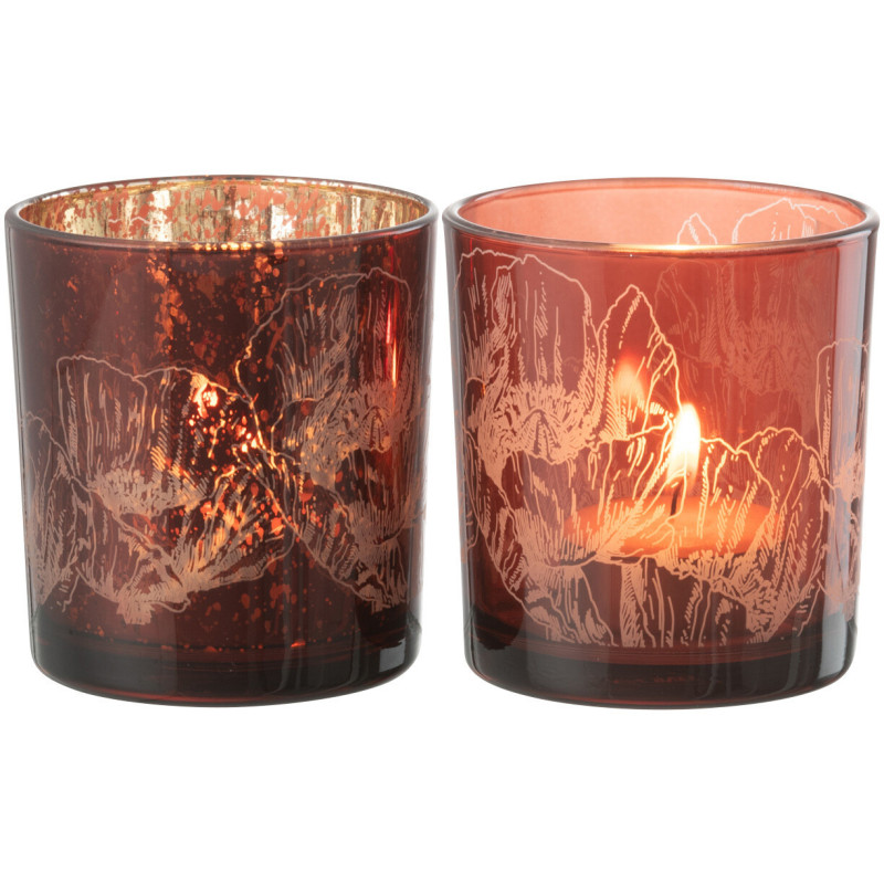 Photophore moderne Coquelicot Diamètre 7 cm en Verre Bordeaux Rouge Yuron (Lot de 2) - 1