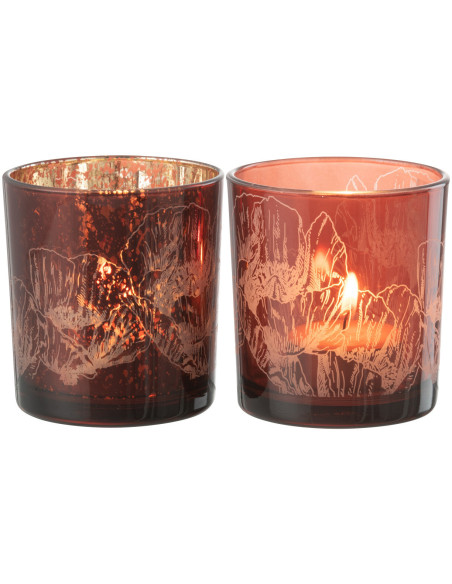 Photophore moderne Coquelicot Diamètre 7 cm en Verre Bordeaux Rouge Yuron (Lot de 2) - 1