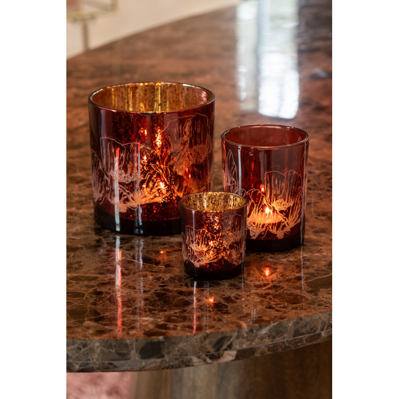 Photophore moderne Coquelicot Diamètre 7 cm en Verre Bordeaux Rouge Yuron (Lot de 2) - 2