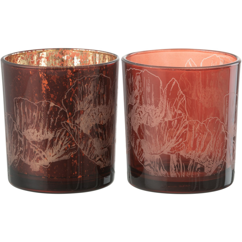 Photophore moderne Coquelicot Diamètre 7 cm en Verre Bordeaux Rouge Yuron (Lot de 2) - 3