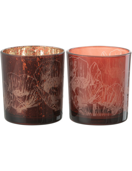 Photophore moderne Coquelicot Diamètre 7 cm en Verre Bordeaux Rouge Yuron (Lot de 2) - 3