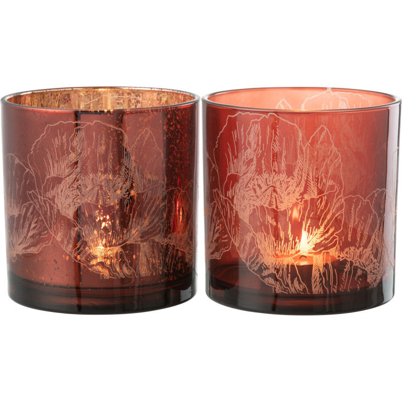 Photophore moderne Coquelicot XL Diamètre 15 cm en Verre Bordeaux Rouge Yuron (Lot de 2) - 1