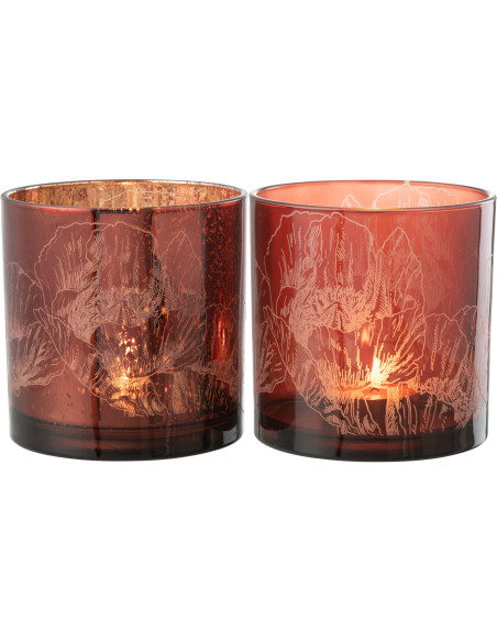 Photophore moderne Coquelicot XL Diamètre 15 cm en Verre Bordeaux Rouge Yuron (Lot de 2) - 1