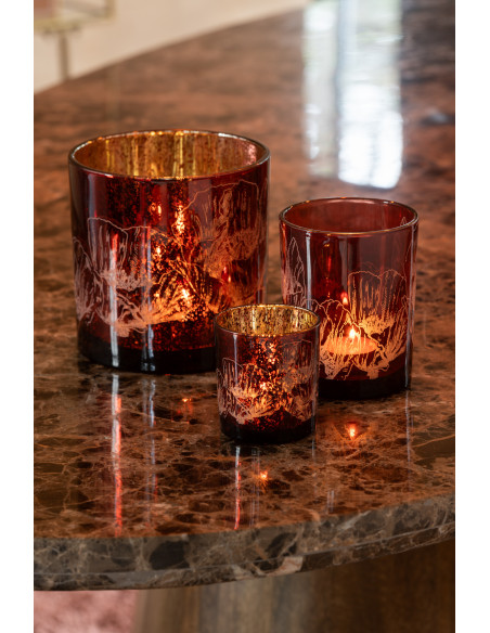 Photophore moderne Coquelicot XL Diamètre 15 cm en Verre Bordeaux Rouge Yuron (Lot de 2) - 2