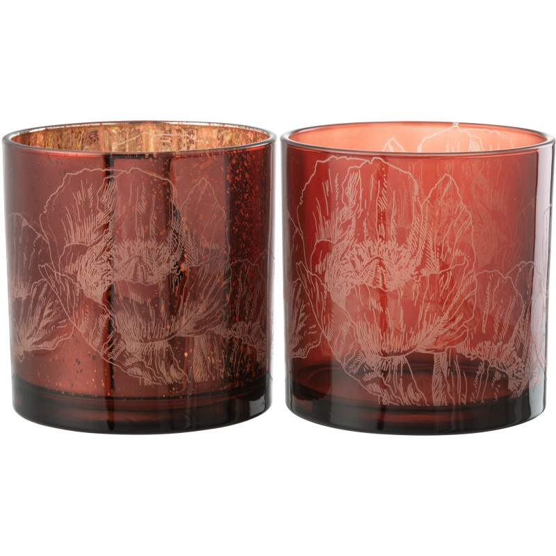 Photophore moderne Coquelicot XL Diamètre 15 cm en Verre Bordeaux Rouge Yuron (Lot de 2) - 3