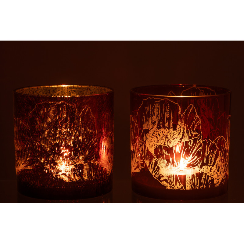 Photophore moderne Coquelicot XL Diamètre 15 cm en Verre Bordeaux Rouge Yuron (Lot de 2) - 4