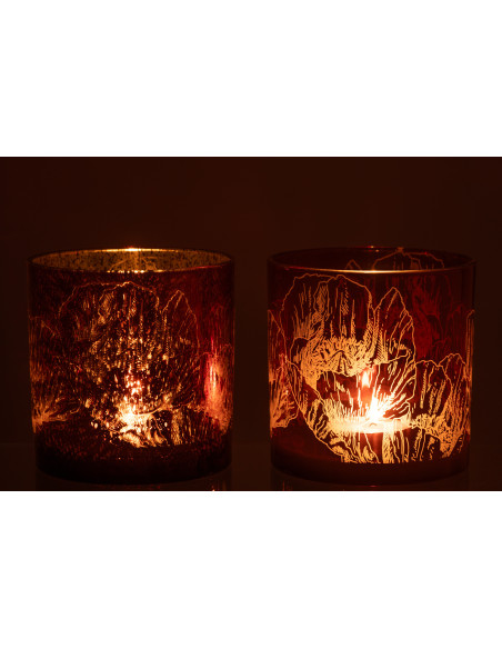 Photophore moderne Coquelicot XL Diamètre 15 cm en Verre Bordeaux Rouge Yuron (Lot de 2) - 4