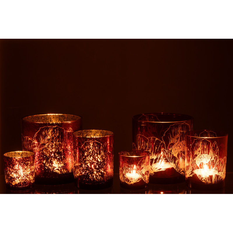 Photophore moderne Coquelicot XL Diamètre 15 cm en Verre Bordeaux Rouge Yuron (Lot de 2) - 7