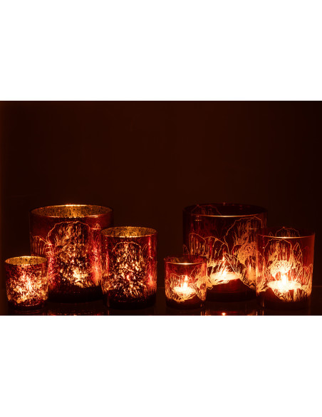 Photophore moderne Coquelicot XL Diamètre 15 cm en Verre Bordeaux Rouge Yuron (Lot de 2) - 7