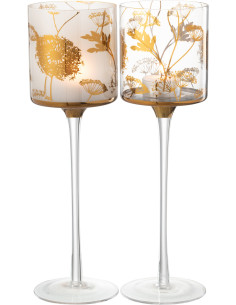 Photophore sur pied XL Pissenlit Hauteur 30 cm en Verre Transparent Doré Zavor (Lot de 2) - 1