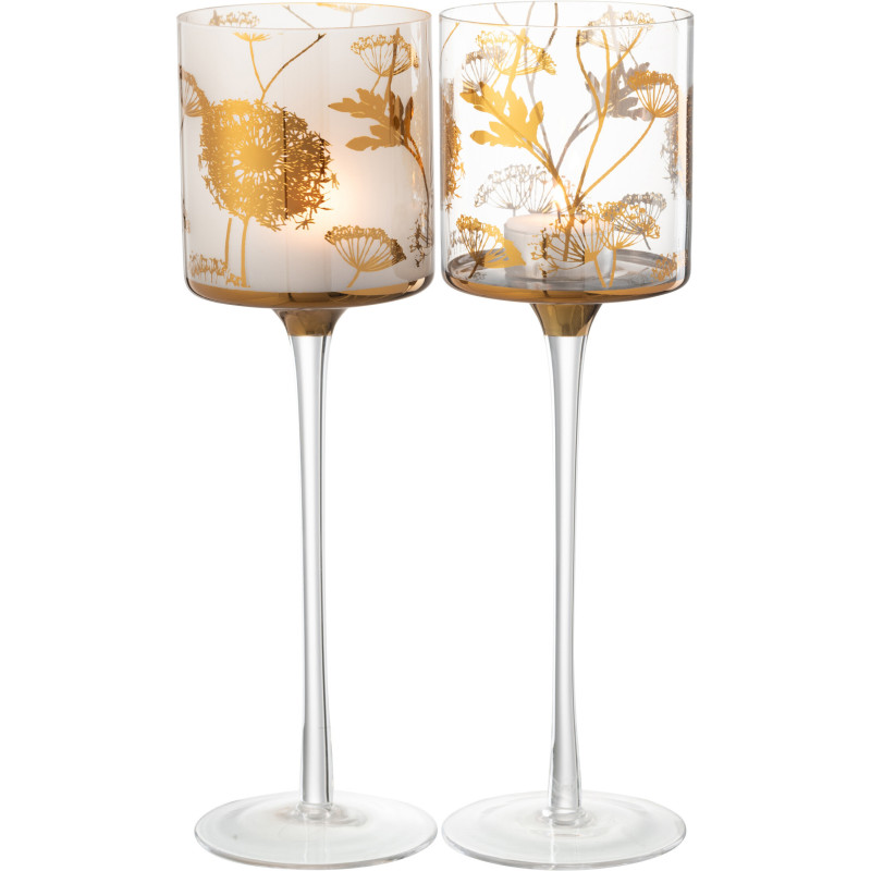 Photophore sur pied XL Pissenlit Hauteur 30 cm en Verre Transparent Doré Zavor (Lot de 2) - 1