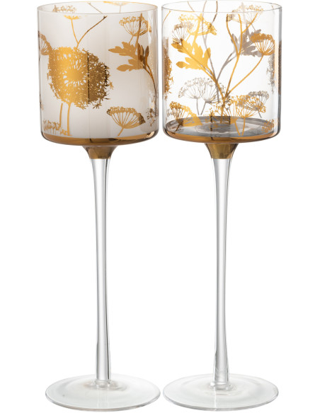 Photophore sur pied XL Pissenlit Hauteur 30 cm en Verre Transparent Doré Zavor (Lot de 2) - 2