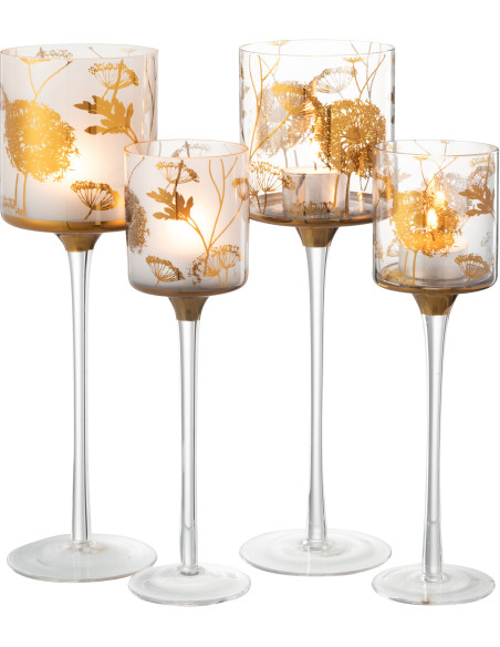 Photophore sur pied XL Pissenlit Hauteur 30 cm en Verre Transparent Doré Zavor (Lot de 2) - 4