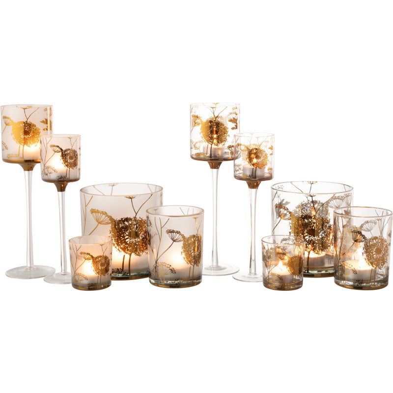 Photophore sur pied XL Pissenlit Hauteur 30 cm en Verre Transparent Doré Zavor (Lot de 2) - 7