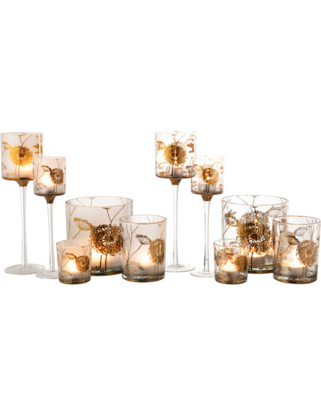 Photophore sur pied XL Pissenlit Hauteur 30 cm en Verre Transparent Doré Zavor (Lot de 2) - 7