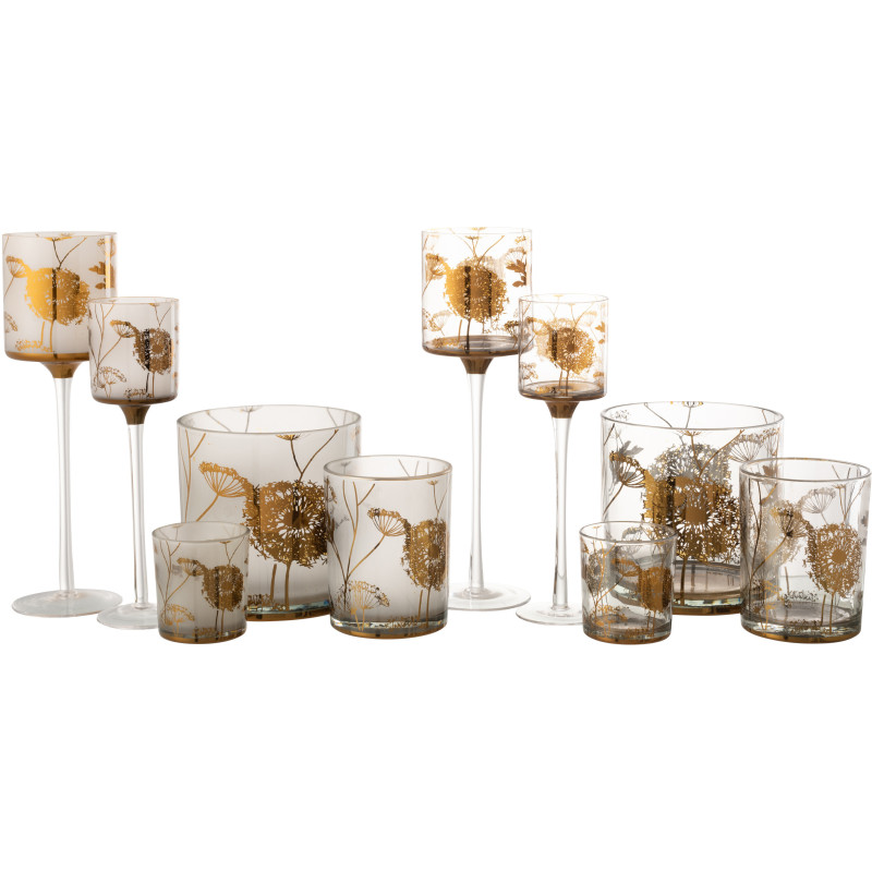 Photophore sur pied XL Pissenlit Hauteur 30 cm en Verre Transparent Doré Zavor (Lot de 2) - 8