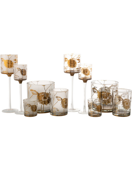 Photophore sur pied XL Pissenlit Hauteur 30 cm en Verre Transparent Doré Zavor (Lot de 2) - 8