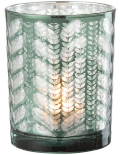 Photophore moderne Diamètre 7 cm en Verre Vert Argenté Motif chevrons Breno - 1