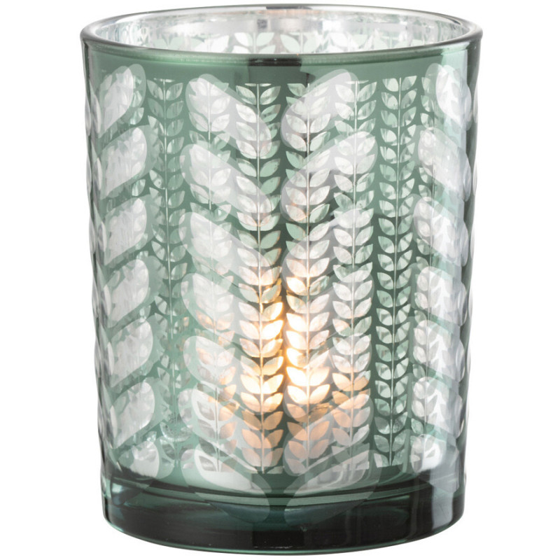 Photophore moderne Diamètre 7 cm en Verre Vert Argenté Motif chevrons Breno - 1