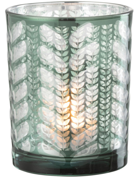 Photophore moderne Diamètre 7 cm en Verre Vert Argenté Motif chevrons Breno - 1