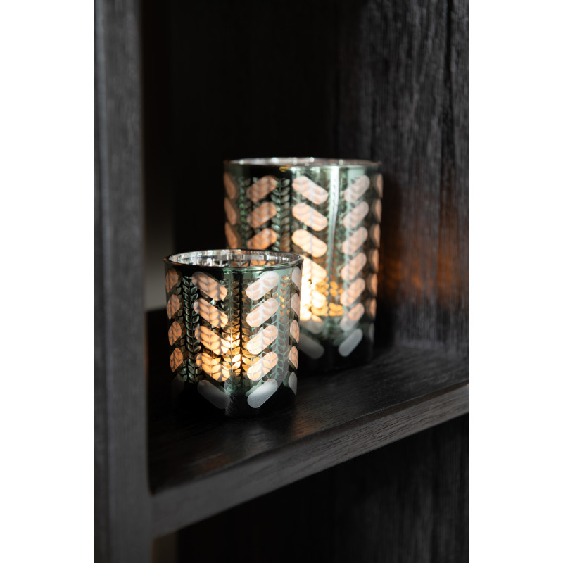 Photophore moderne Diamètre 7 cm en Verre Vert Argenté Motif chevrons Breno - 2