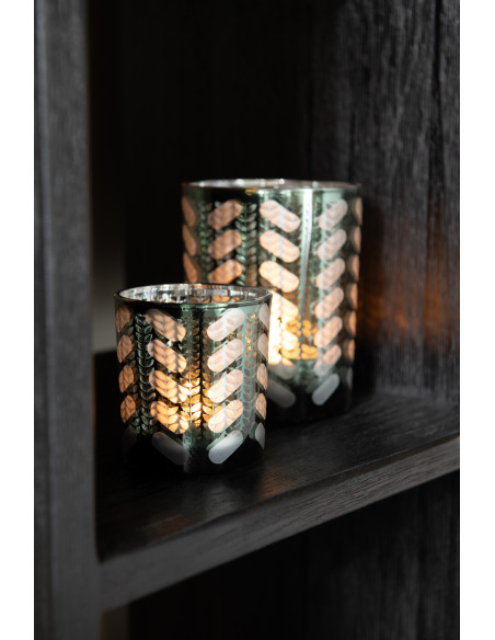 Photophore moderne Diamètre 7 cm en Verre Vert Argenté Motif chevrons Breno - 2