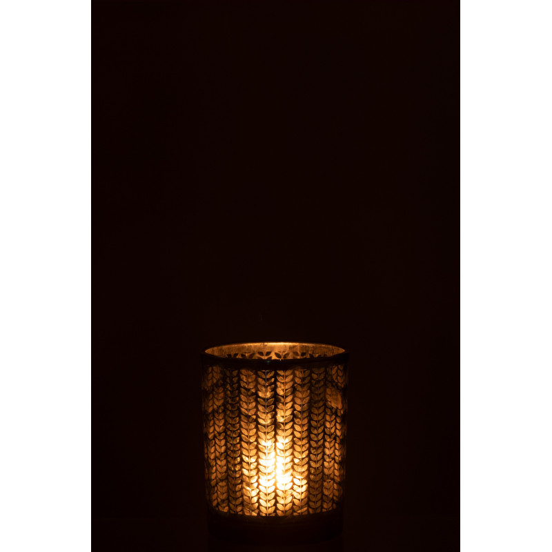 Photophore moderne Diamètre 7 cm en Verre Vert Argenté Motif chevrons Breno - 4