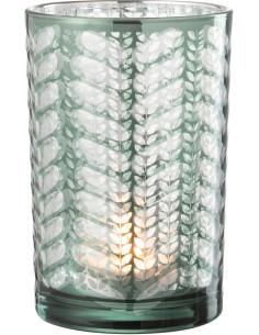 Photophore moderne Diamètre 12 cm en Verre Vert Argenté Motif chevrons Breno - 1