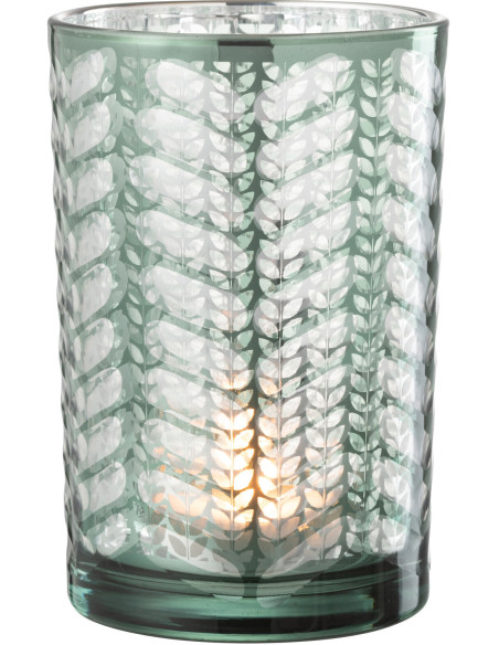 Photophore moderne Diamètre 12 cm en Verre Vert Argenté Motif chevrons Breno - 1