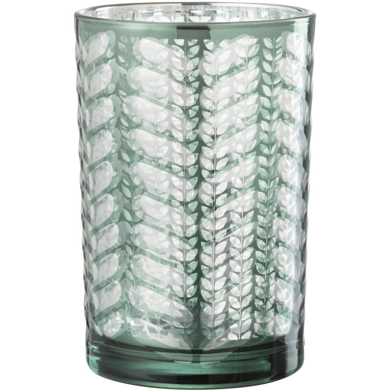 Photophore moderne Diamètre 12 cm en Verre Vert Argenté Motif chevrons Breno - 2