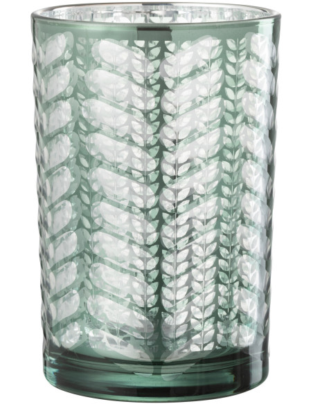 Photophore moderne Diamètre 12 cm en Verre Vert Argenté Motif chevrons Breno - 2