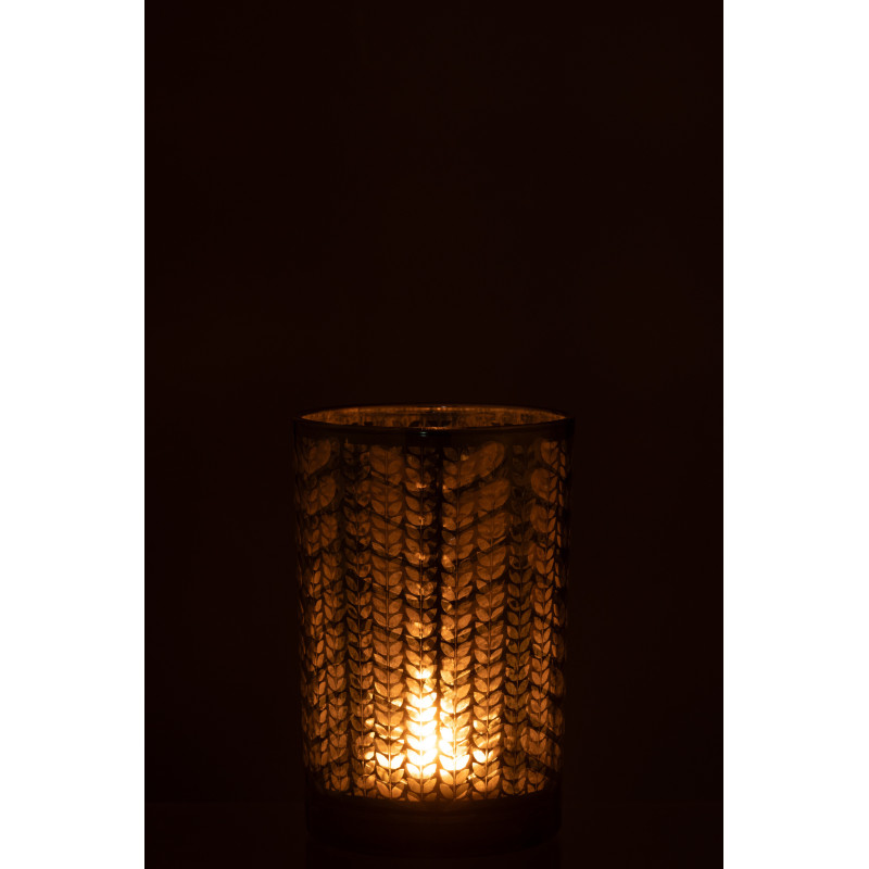 Photophore moderne Diamètre 12 cm en Verre Vert Argenté Motif chevrons Breno - 3