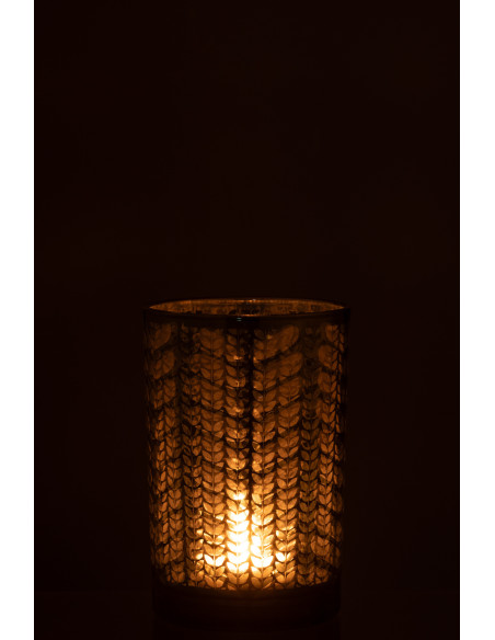 Photophore moderne Diamètre 12 cm en Verre Vert Argenté Motif chevrons Breno - 3