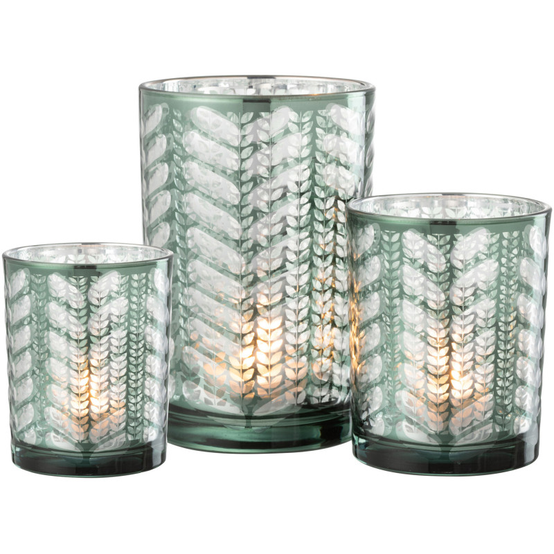 Photophore moderne Diamètre 12 cm en Verre Vert Argenté Motif chevrons Breno - 4